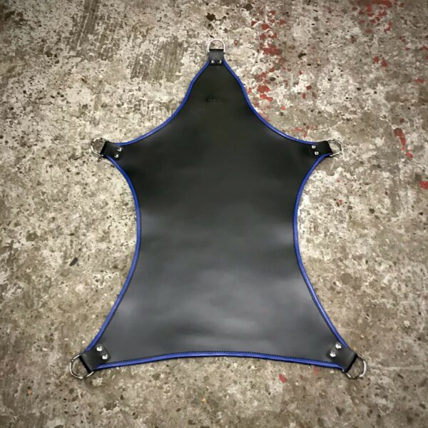 Leather 5 Point Sling Black with Piping in the Color Blue