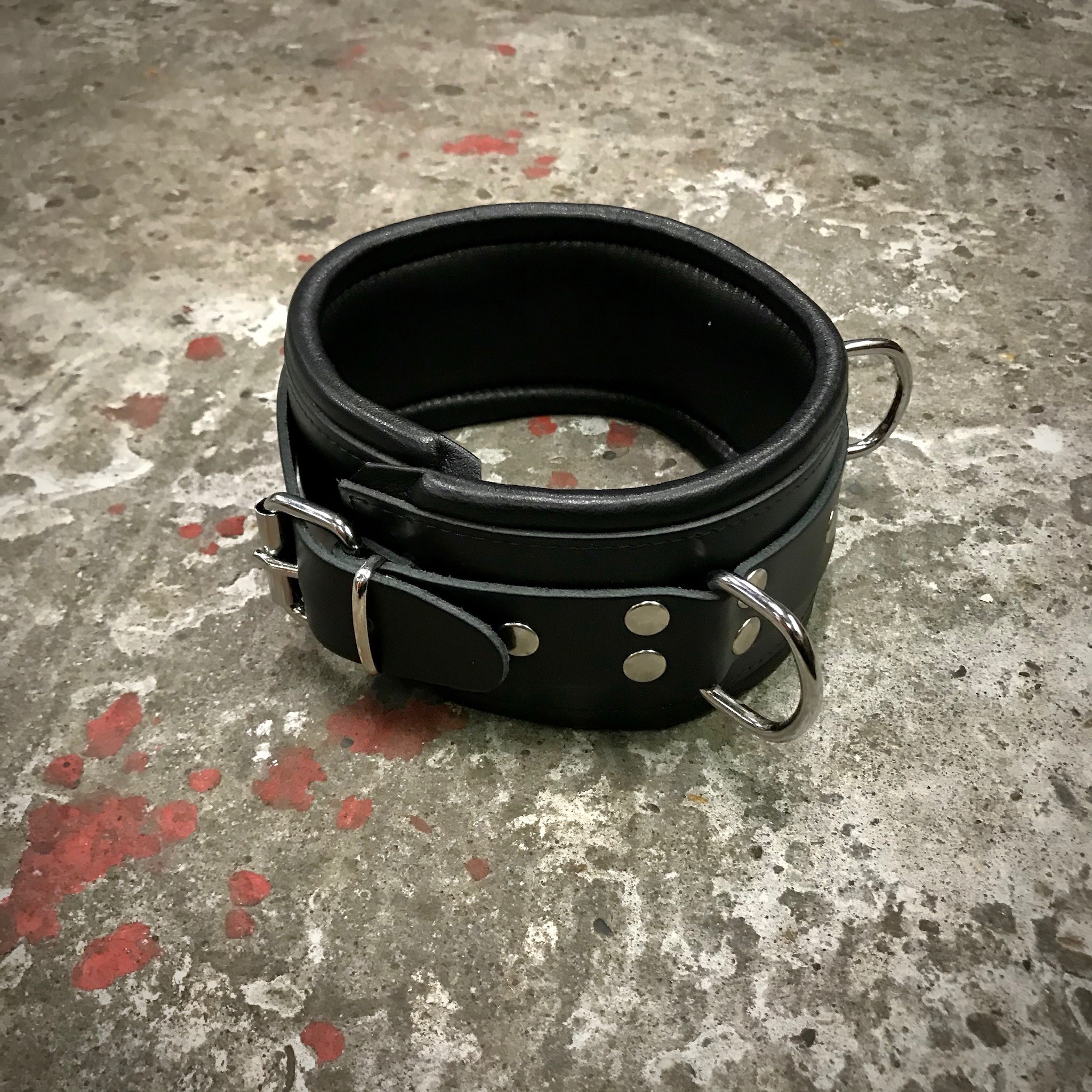 Complete SET Leather Wrist + Ankle + Neck Cuff + Spreader 50 cm. Black + Black Piping - Image 6