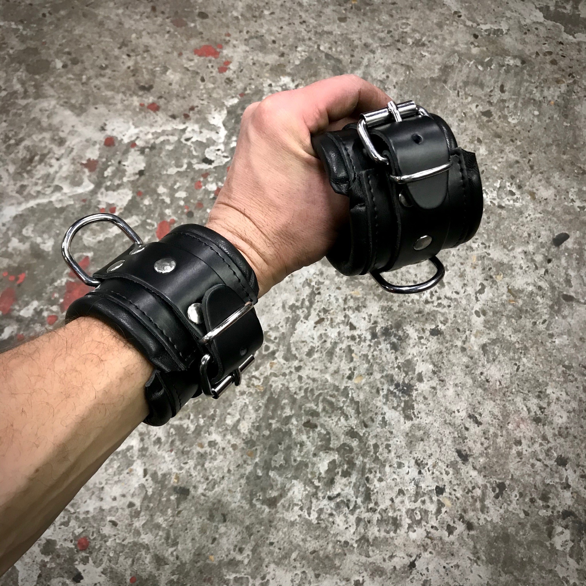 Complete SET Leather Wrist + Ankle + Neck Cuff + Spreader 50 cm. Black + Black Piping - Image 7