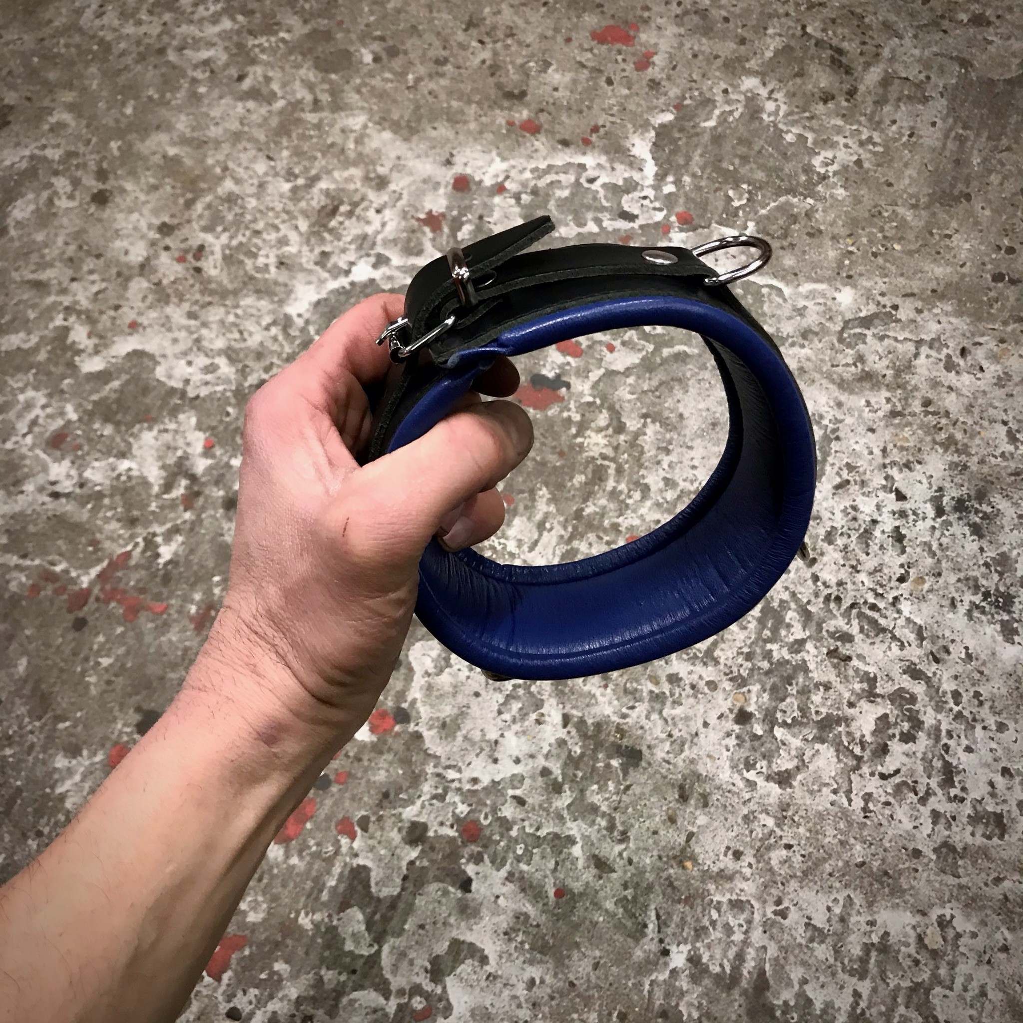 Neck-cuff Leather 6 cm. Black + Blue piping - Image 2