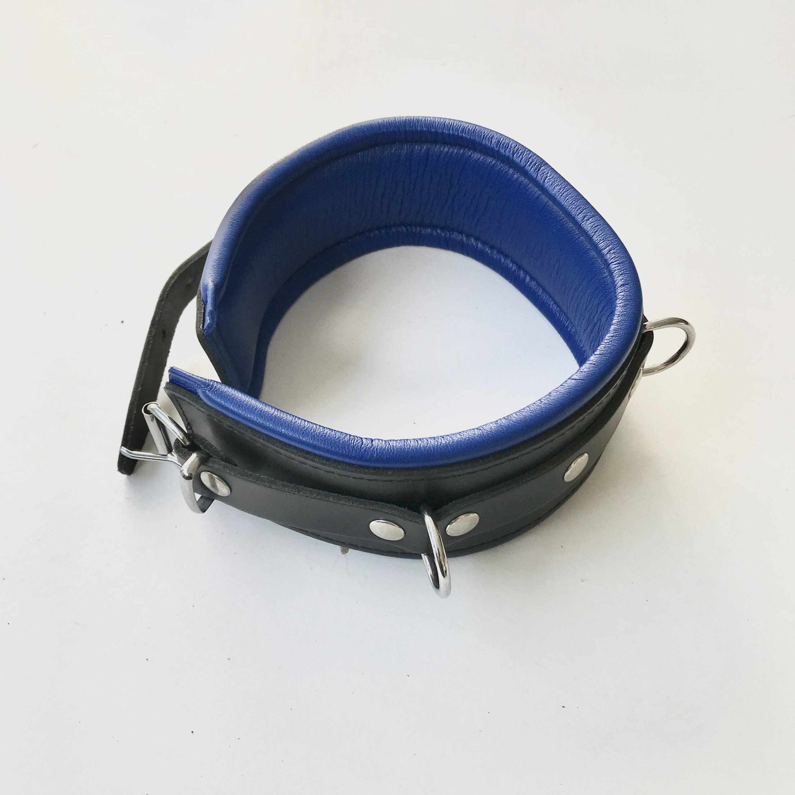 Neck-cuff Leather 6 cm. Black + Blue piping - Image 6