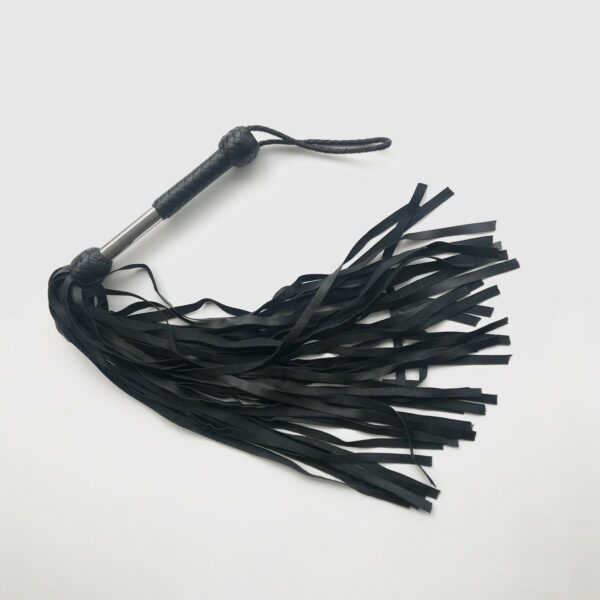Leather Whip, 80 cm. Black / Steel
