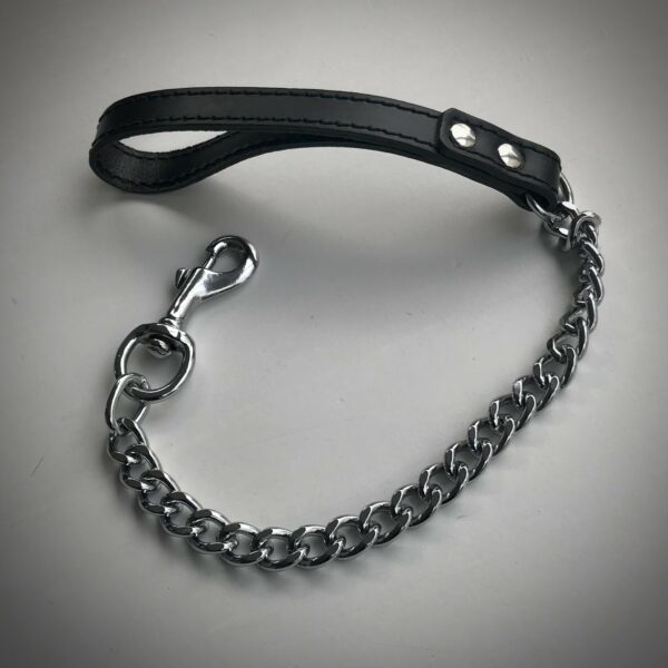 Lederen Leiband Zwart met Zware Ketting