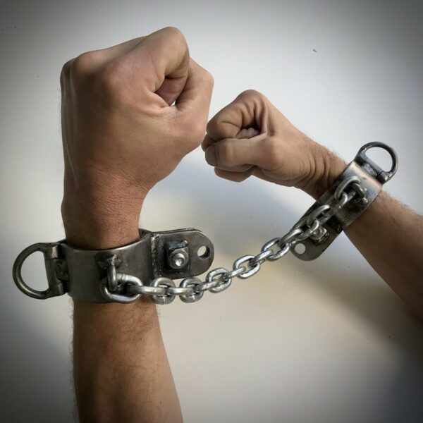 Steel Wrist Cuffs 2 Pieces Connected With Heavy Chain