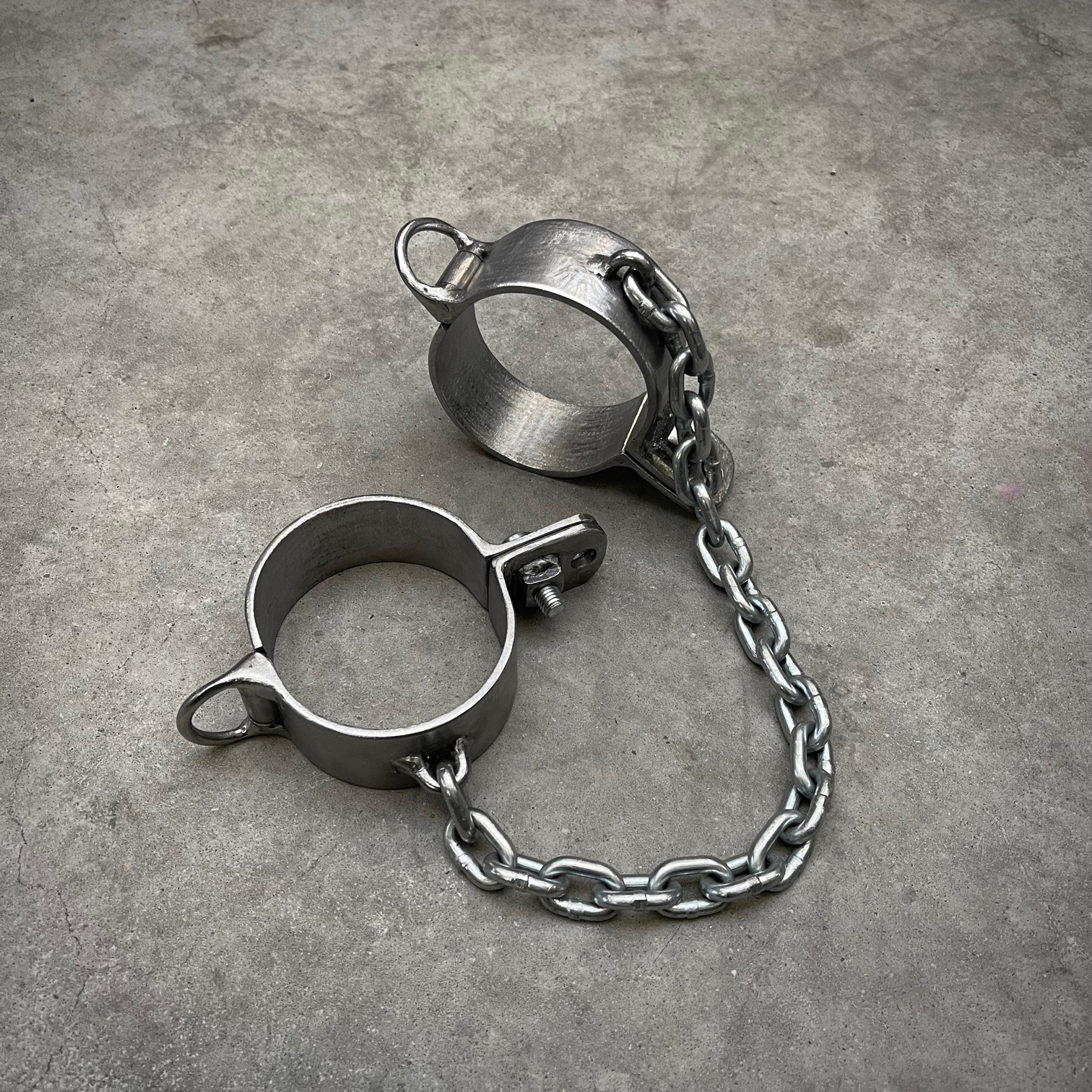 Steel Ankle Cuffs 2 Pieces Connected With Heavy Chain - Image 3