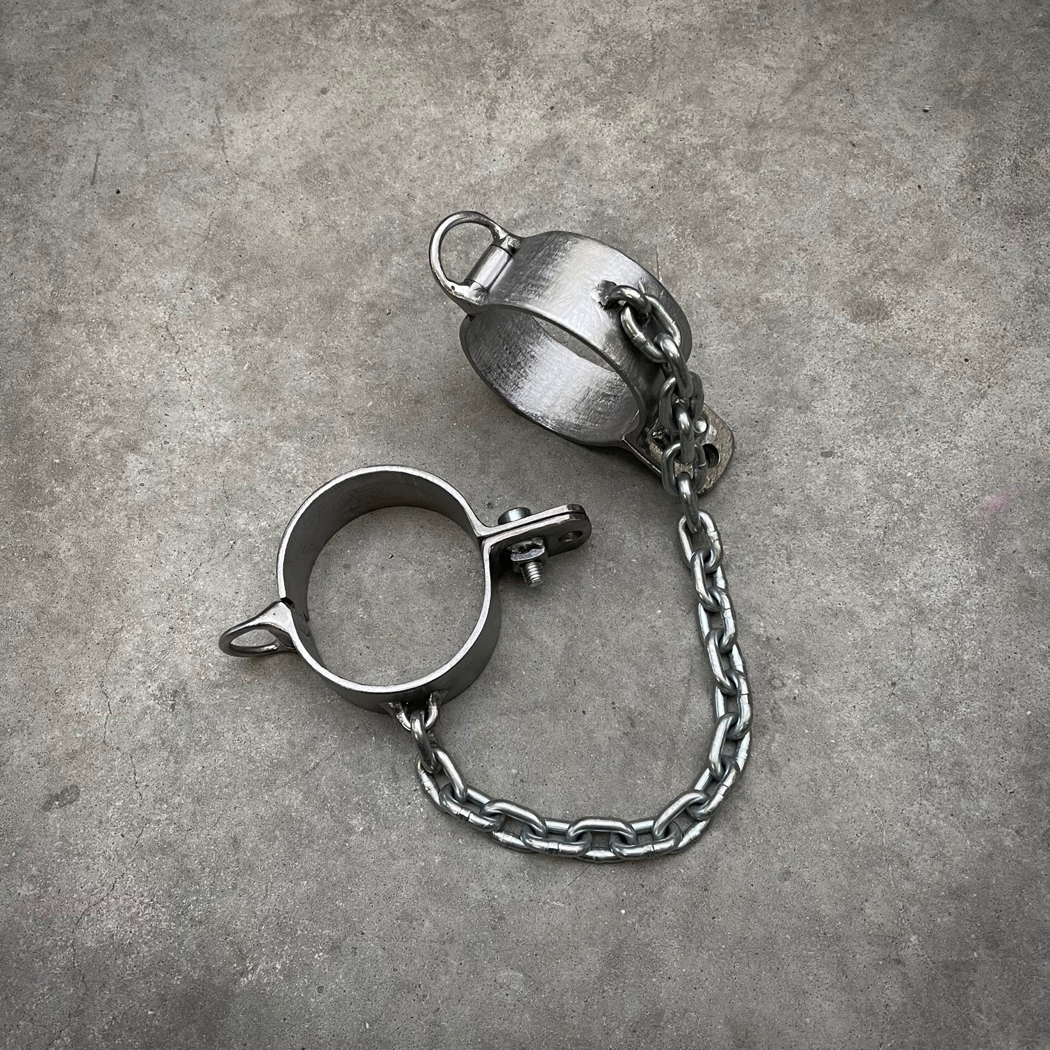 Steel Ankle Cuffs 2 Pieces Connected With Heavy Chain - Image 5