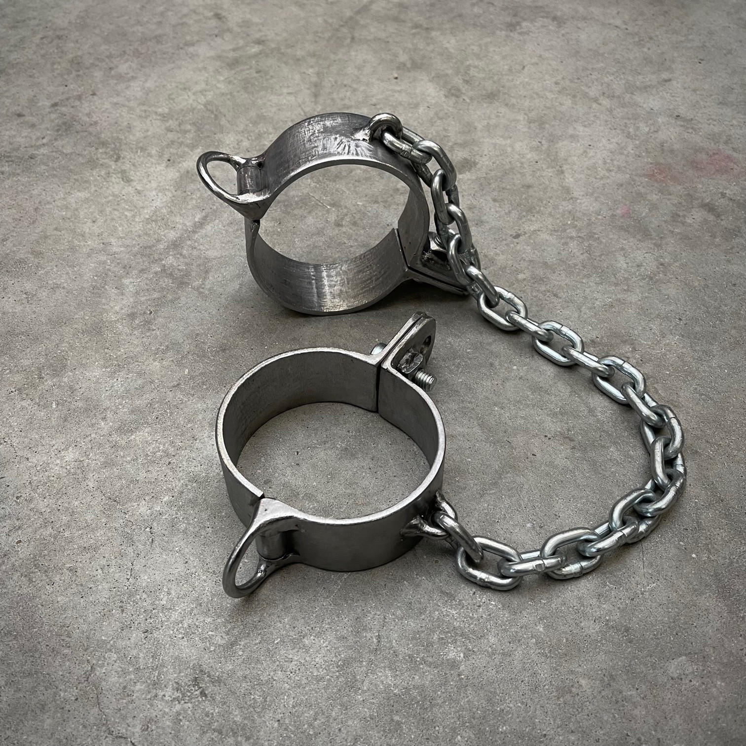 Steel Ankle Cuffs 2 Pieces Connected With Heavy Chain - Image 8