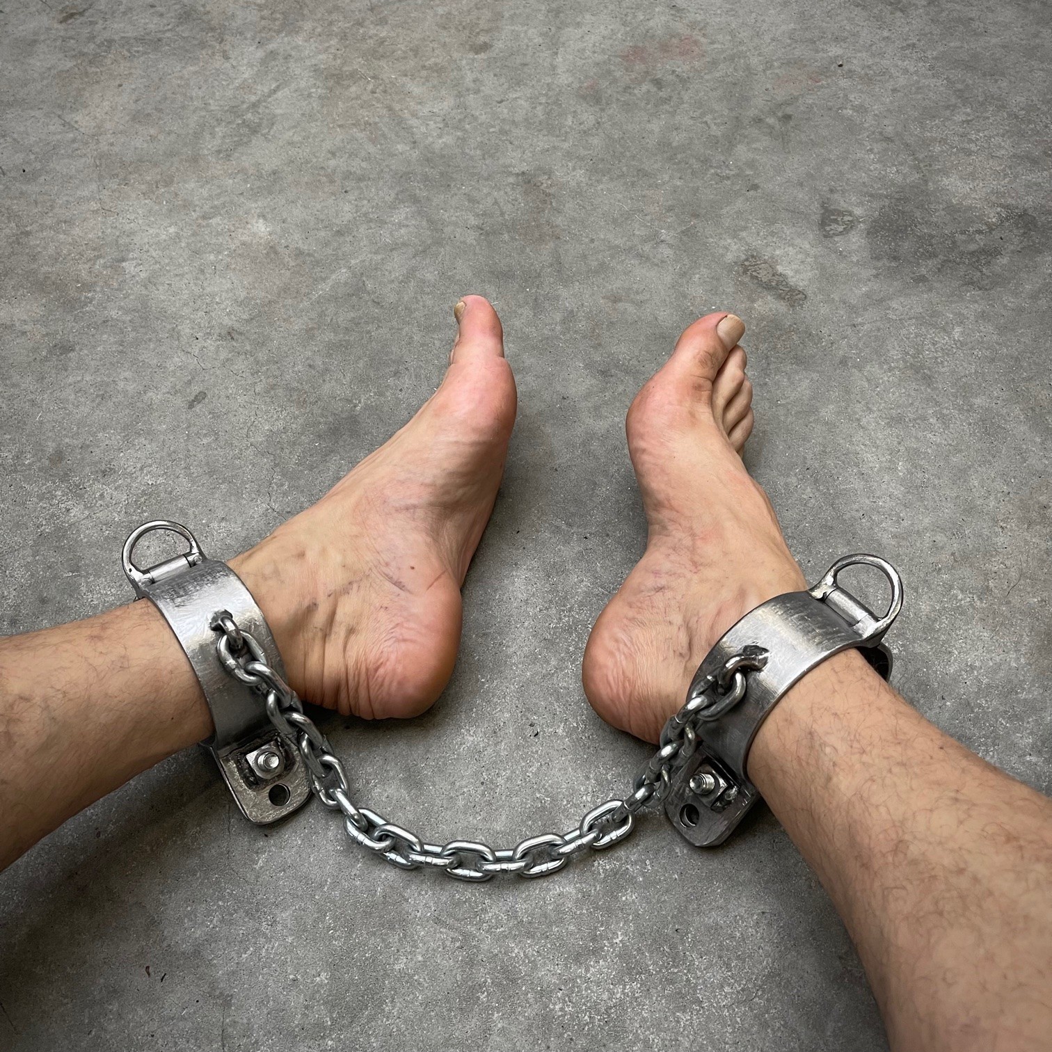 Steel Ankle Cuffs 2 Pieces Connected With Heavy Chain - Image 4