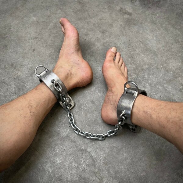 Steel Ankle Cuffs 2 Pieces Connected With Heavy Chain