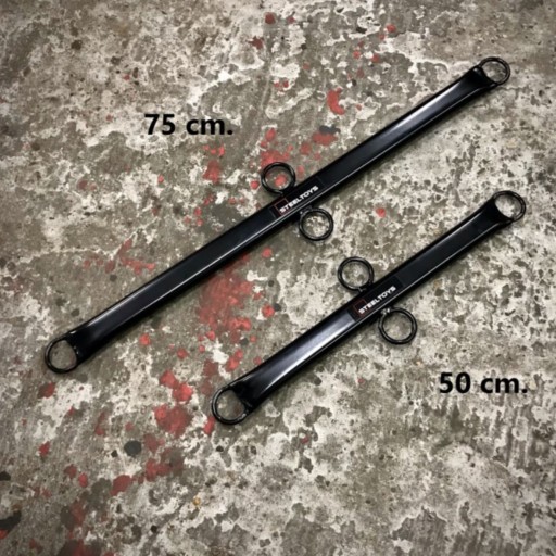 Complete SET Leather Wrist + Ankle + Neck cuff + Spreader 75 cm. Black + Red Piping - Image 3