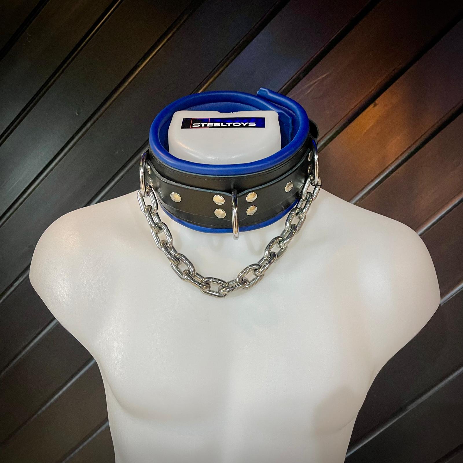 Steeltoys Collar leather and chain Black - Blue