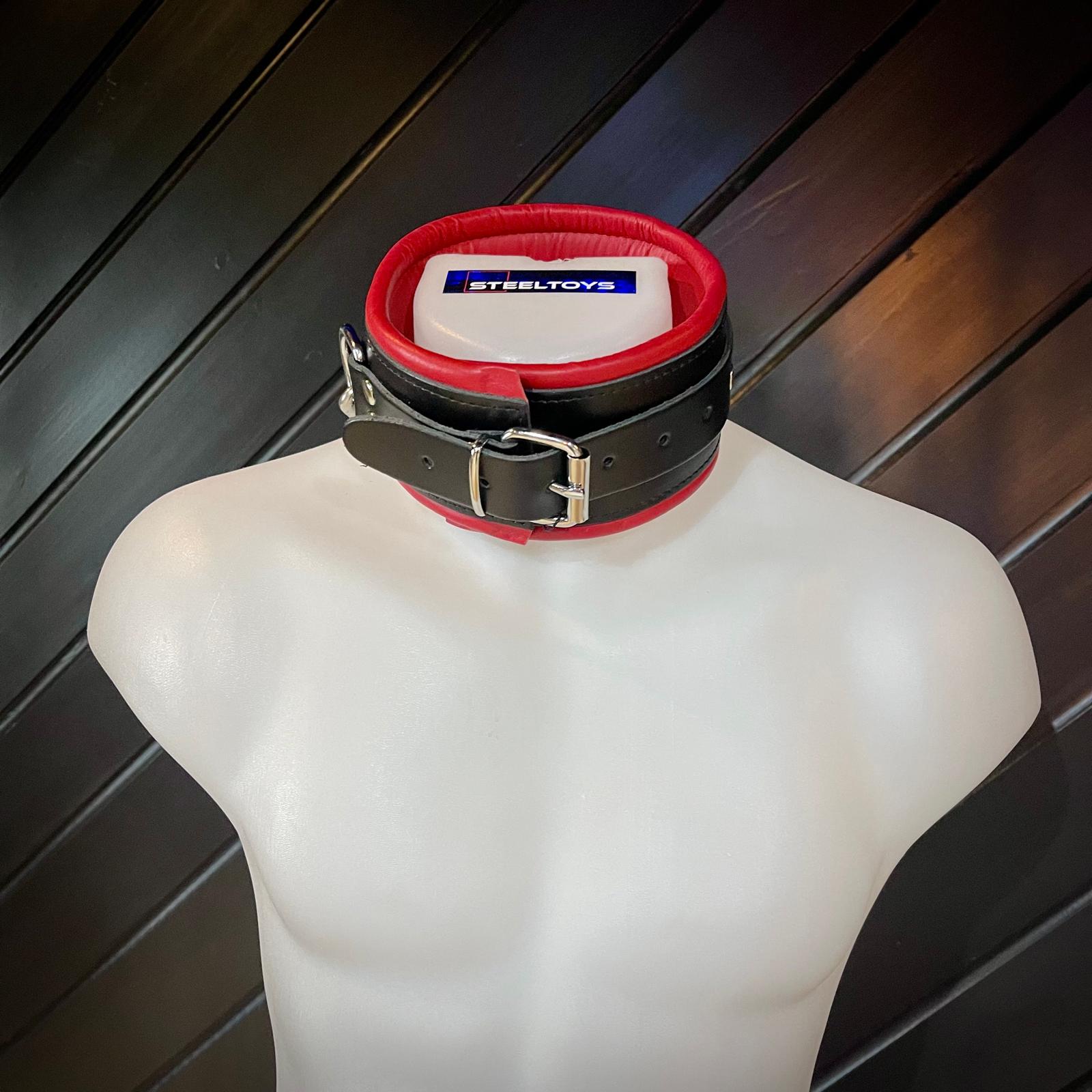 Steeltoys Collar leather and chain Black - Red