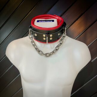 Steeltoys Collar leather and chain Black - Red