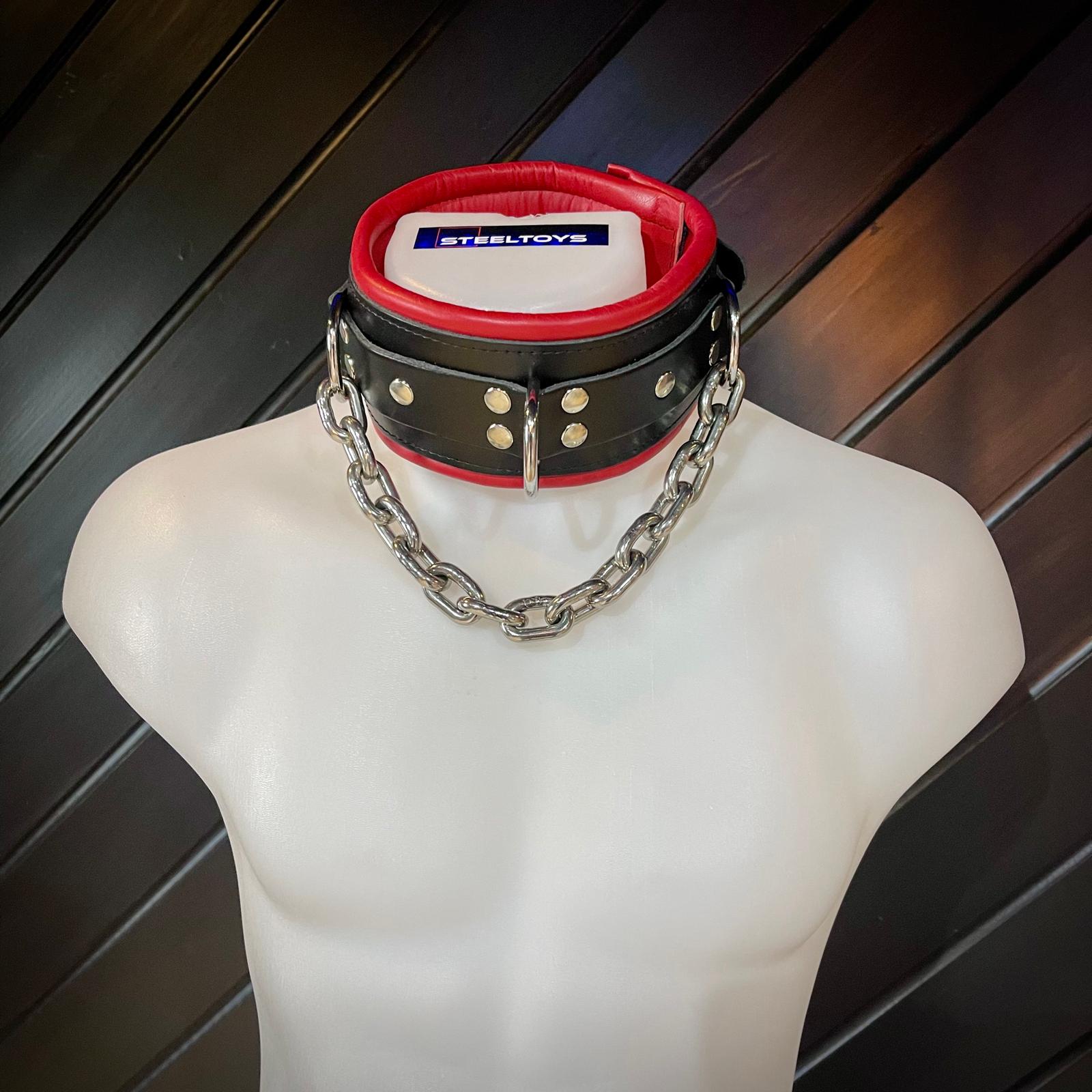 Steeltoys Collar leather and chain Black - Red