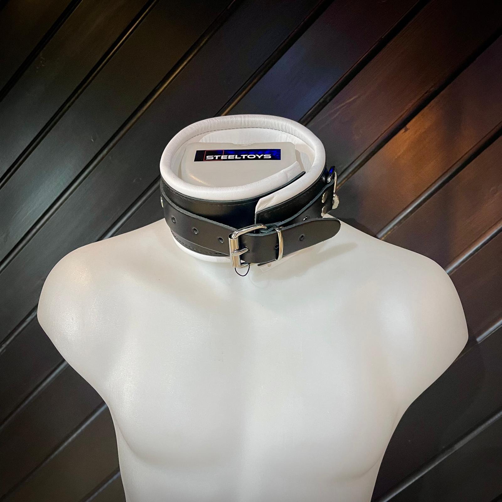 Steeltoys Collar leather and chain Black - White