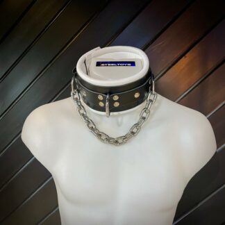 Steeltoys Collar leather and chain Black - White