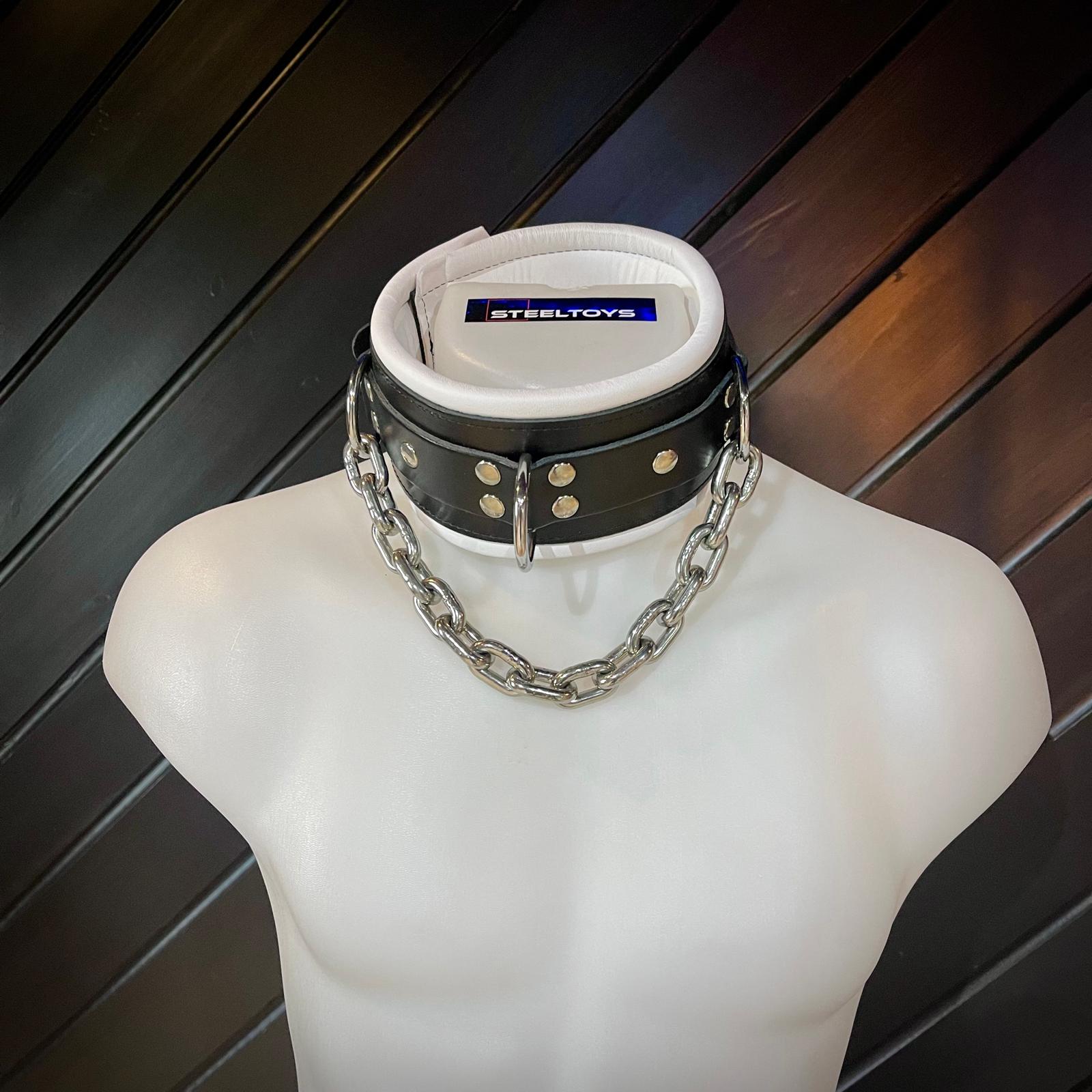 Steeltoys Collar leather and chain Black - White