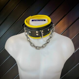 Steeltoys Collar leather and chain Black - Yellow