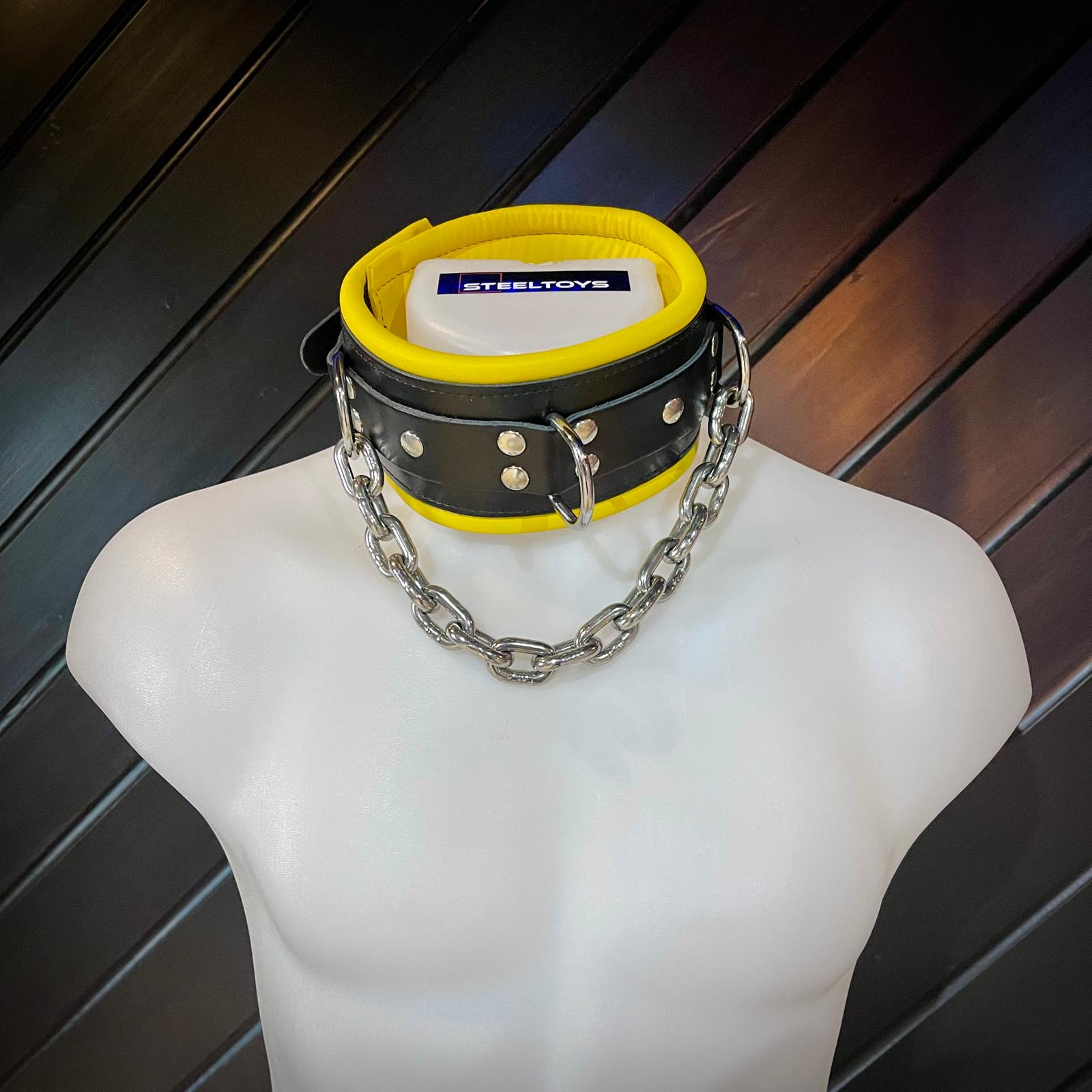 Steeltoys Collar leather and chain Black - Yellow