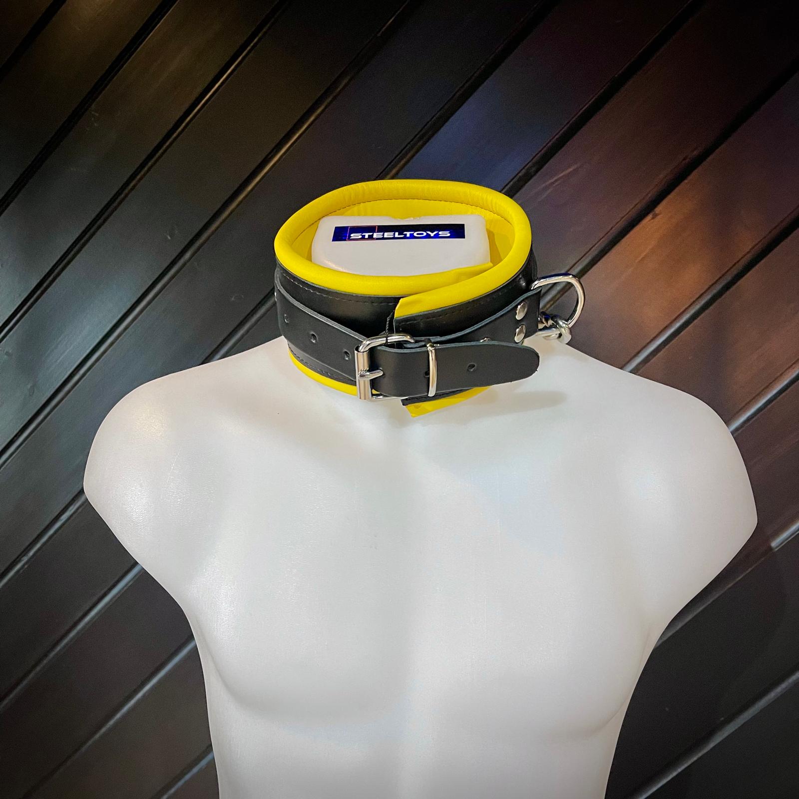 Steeltoys Collar leather and chain Black - Yellow
